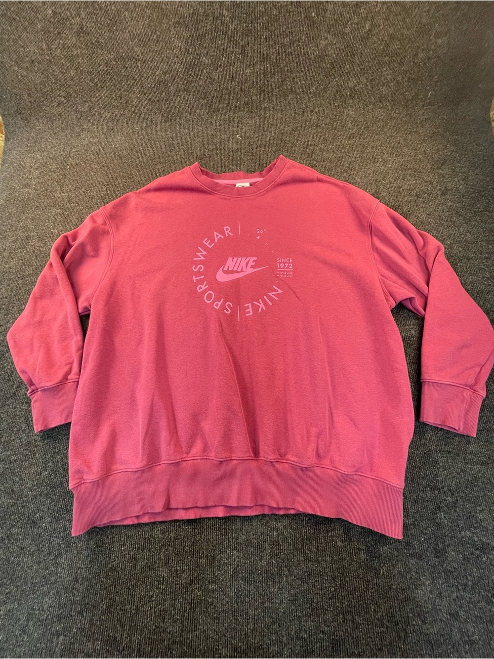 Nike Women's Pink Rose color-way Crewneck Sweatshirt with Center Logo